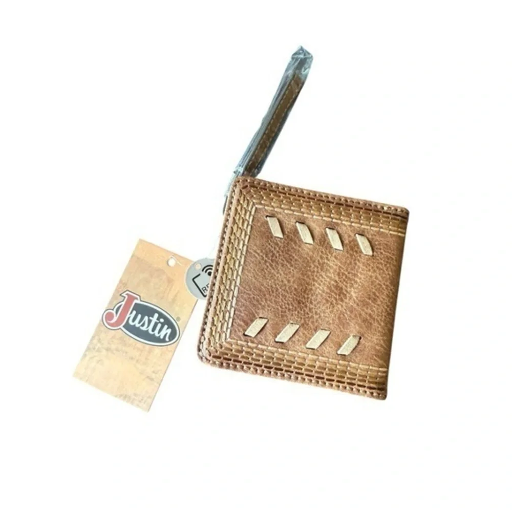 ( 3) New Justin Trenditions Brown Embroidered Wallet. RFID. Bundle of 3